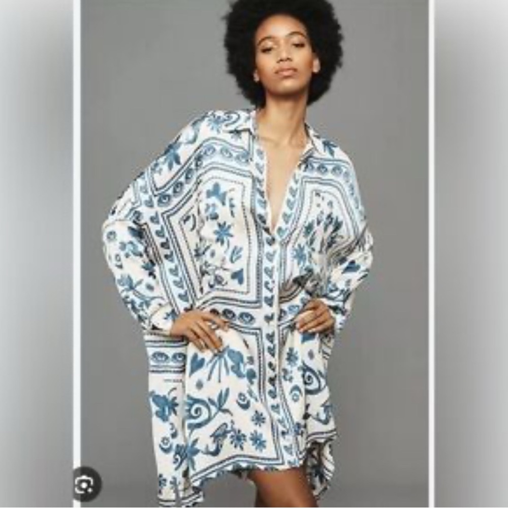 Corey Lynn Calter Blue and White Mini Shirt Dress